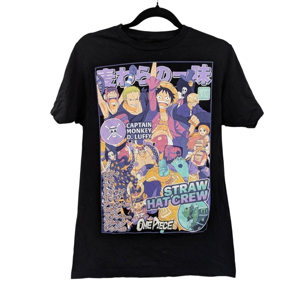 One Piece Anime Graphic Tee Straw Hat Crew‎ Black T Shirt Size M